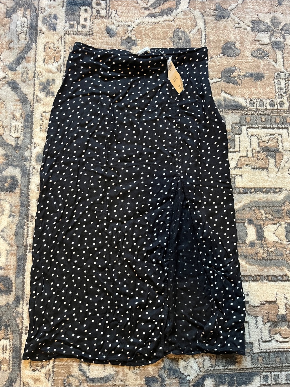Abercrombie & Fitch Black Midi Skirt with White Polka Dots